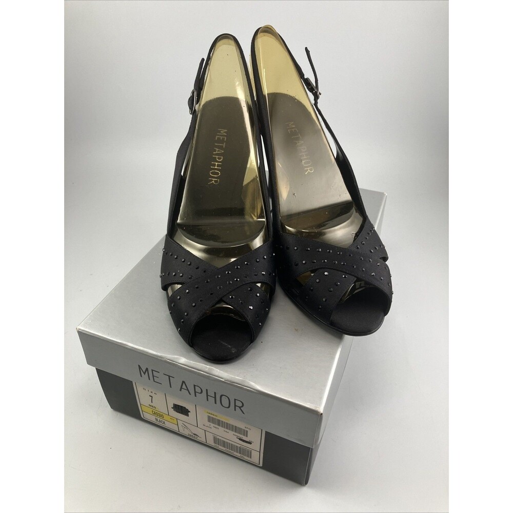 Metaphor Womens Size 7M Cassio Black Dress Heels with Gems